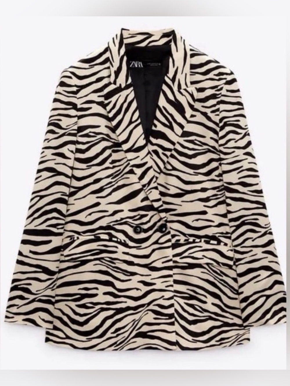 Zara Cream and Black Zebra-Print Double-Breasted Blazer